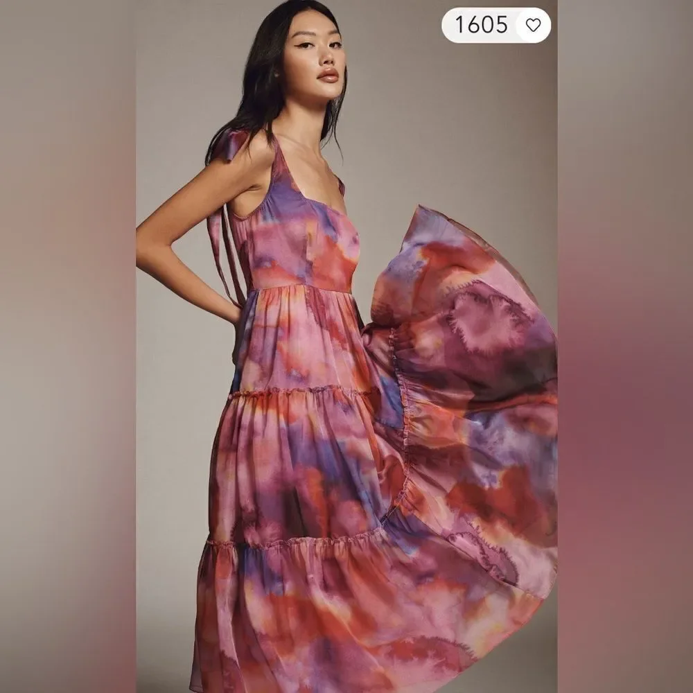 Anthropologie BHLDN Isabella Tiered Square-Neck A-Line Midi Dress/ size XS - Picture 3 of 13